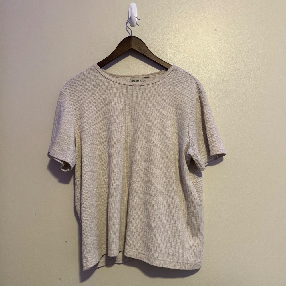 Vintage Classic Elements Ribbed Knit Beige Short Sleeve Cotton M Normcore